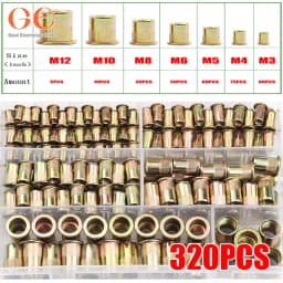 320Pcs Rivet Nuts Kit Flat Head Insert Nutsert Rivnuts Assortment Set Threaded Insert Nutserts Assort, M3-M12 Bolts and Nuts