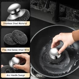 1PC Steel Wool Scrubber with Handle Stainless Steel Cleaning Brushes Cleaning Dishes Stock Pots Pans Griddles Grills