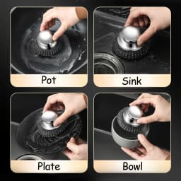 1PC Steel Wool Scrubber with Handle Stainless Steel Cleaning Brushes Cleaning Dishes Stock Pots Pans Griddles Grills