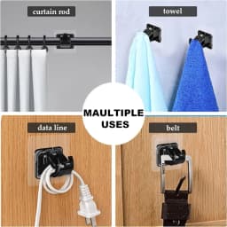 12/2pcs No Drill Curtain Rod Brackets Self-Adhesive Curtain Rod Holder Hook Adjustable Wall Curtain Fixed Clip Hanging Rack