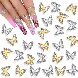 10Pcs 3D Crystal Butterfly Nail Charms Hollow Shape with Rhinestones for DIY Nail Art Decorations 8*8.5mm Shiny Butterfly Gems 9