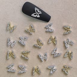10Pcs 3D Crystal Butterfly Nail Charms Hollow Shape with Rhinestones for DIY Nail Art Decorations 8*8.5mm Shiny Butterfly Gems 9