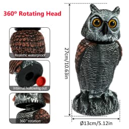 Realistic Solar Fake Owl Decoy Plastic Owl Scarecrow Sculpture with Red Flashing Eyes and Sound For Garden Yard Scare Birds Away