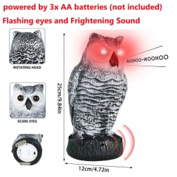 Realistic Solar Fake Owl Decoy Plastic Owl Scarecrow Sculpture with Red Flashing Eyes and Sound For Garden Yard Scare Birds Away