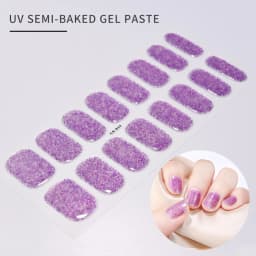 16Tips Glitter Semi-Cured Gel UV Sticker 3D French Gradient Shiny Glitter Powder UV Gel Sticker Full Cover UV Lamp Glitter Decal