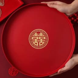 1Pcs Wedding Banquet Red Tray Durable Decorative Snack Fruit Toast Chinese Traditional Plate Festive Supplies Plastic Xi Tray