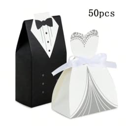 50pcs Wedding Favor Boxes Small Wedding Party Favor Boxes Bride and Groom Candy Boxes for Dress and Tuxedo Favor Boxes