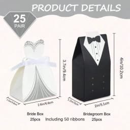 50pcs Wedding Favor Boxes Small Wedding Party Favor Boxes Bride and Groom Candy Boxes for Dress and Tuxedo Favor Boxes