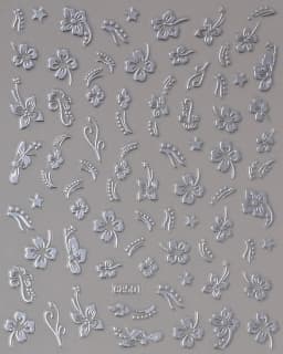 5D Hibiscus Flower Nail Embossed Sticker Acrylic Pink White Gold Petal Leaf Adhesive Decal Butterfly Dragon Floral Elegant Decor