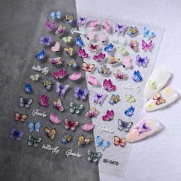 5D Hibiscus Flower Nail Embossed Sticker Acrylic Pink White Gold Petal Leaf Adhesive Decal Butterfly Dragon Floral Elegant Decor