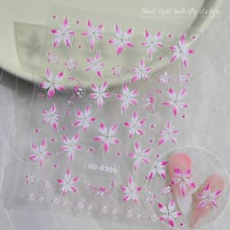 5D Hibiscus Flower Nail Embossed Sticker Acrylic Pink White Gold Petal Leaf Adhesive Decal Butterfly Dragon Floral Elegant Decor