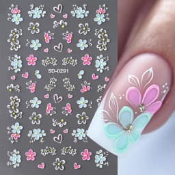 5D Hibiscus Flower Nail Embossed Sticker Acrylic Pink White Gold Petal Leaf Adhesive Decal Butterfly Dragon Floral Elegant Decor