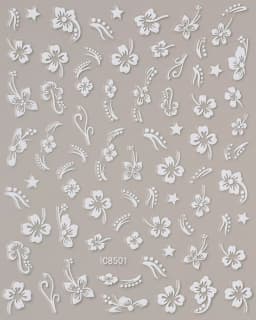 5D Hibiscus Flower Nail Embossed Sticker Acrylic Pink White Gold Petal Leaf Adhesive Decal Butterfly Dragon Floral Elegant Decor