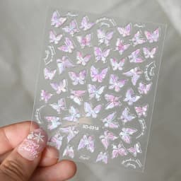 5D Hibiscus Flower Nail Embossed Sticker Acrylic Pink White Gold Petal Leaf Adhesive Decal Butterfly Dragon Floral Elegant Decor