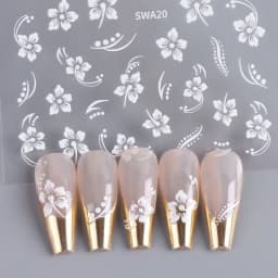 5D Hibiscus Flower Nail Embossed Sticker Acrylic Pink White Gold Petal Leaf Adhesive Decal Butterfly Dragon Floral Elegant Decor