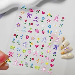 5D Hibiscus Flower Nail Embossed Sticker Acrylic Pink White Gold Petal Leaf Adhesive Decal Butterfly Dragon Floral Elegant Decor