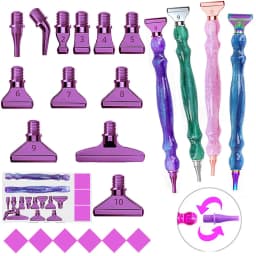 5D Diamond Painting Tool Crystal Point Drills Pen With Purple Metal Point Drill Heads Multi Placer Pen Tip And Clay Accessories