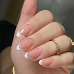 24Pcs Mid-length French Fake Nail with Silver Edge Design Round Head Almond False Nail Wearable Simple Finished Press on Nails