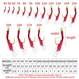 6PCS 10 Sizes Wobbler Sabiki String Hook Rig Fishing Hooks Luminous Bean Lure Bait Tackle for Sea/Freshwater Fishing Accessories