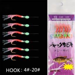 6PCS 10 Sizes Wobbler Sabiki String Hook Rig Fishing Hooks Luminous Bean Lure Bait Tackle for Sea/Freshwater Fishing Accessories