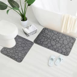Embroidered Pebble Coral Velvet Floor Mat, Bathroom Carpet, U-shaped Sponge Absorbent Foot Mat, Door Mat, Two-piece Set