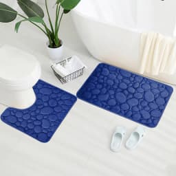 Embroidered Pebble Coral Velvet Floor Mat, Bathroom Carpet, U-shaped Sponge Absorbent Foot Mat, Door Mat, Two-piece Set