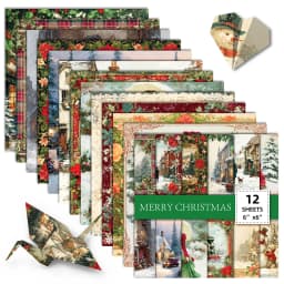 12 Sheet Scrapbooking Paper 15x15cm, Christmas Journal Planner Paper Pad Cardstock Backgrounds Card for DIY Art Craft Decoration