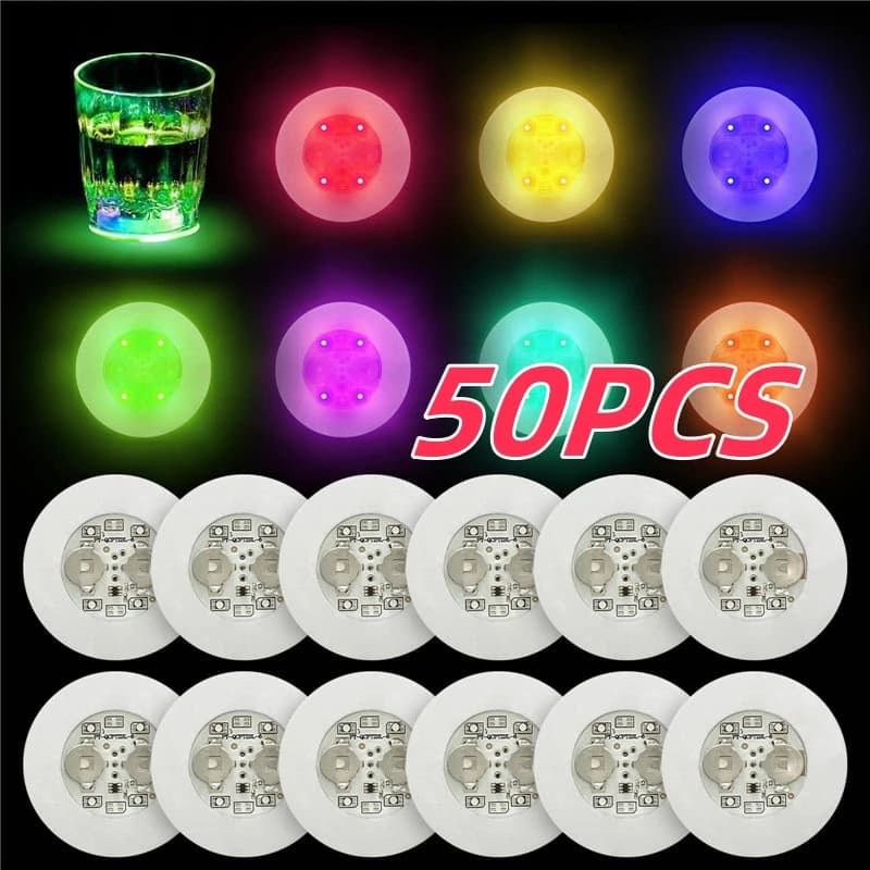 50/10/1pcs Luminous Coaster LED Bar Drinks Cup Pad Wine Liquor Bottles Coaster Atmosphere Light Cup Sticker Light-emitting Prop