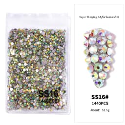 1440Pcs Clear/AB SS3-SS16 Nail Rhinestones Sparkly Glass Diamonds Round Flat-back Mini Rhinestone Nail Gems Manicure Accessories