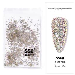1440Pcs Clear/AB SS3-SS16 Nail Rhinestones Sparkly Glass Diamonds Round Flat-back Mini Rhinestone Nail Gems Manicure Accessories