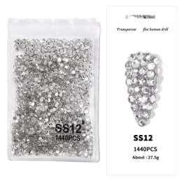 1440Pcs Clear/AB SS3-SS16 Nail Rhinestones Sparkly Glass Diamonds Round Flat-back Mini Rhinestone Nail Gems Manicure Accessories