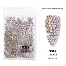 1440Pcs Clear/AB SS3-SS16 Nail Rhinestones Sparkly Glass Diamonds Round Flat-back Mini Rhinestone Nail Gems Manicure Accessories