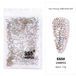 1440Pcs Clear/AB SS3-SS16 Nail Rhinestones Sparkly Glass Diamonds Round Flat-back Mini Rhinestone Nail Gems Manicure Accessories