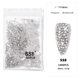 1440Pcs Clear/AB SS3-SS16 Nail Rhinestones Sparkly Glass Diamonds Round Flat-back Mini Rhinestone Nail Gems Manicure Accessories