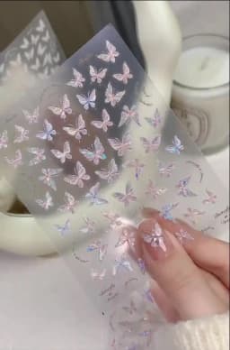 Pink Purple Aurora Shell Butterfly Nail Stickers Shiny Laser 3D Butterflies Nail Decals 8*10cm Adhesive Aurora Shell Butterfly N
