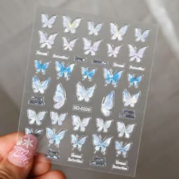 Pink Purple Aurora Shell Butterfly Nail Stickers Shiny Laser 3D Butterflies Nail Decals 8*10cm Adhesive Aurora Shell Butterfly N