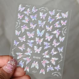 Pink Purple Aurora Shell Butterfly Nail Stickers Shiny Laser 3D Butterflies Nail Decals 8*10cm Adhesive Aurora Shell Butterfly N
