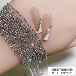 100/50cm Long Luxury Crystal Chain Nail Charms 1.5/2mm Shinying Clear/AB Diamond Nail Art Metal Steel French Manicure Crystal
