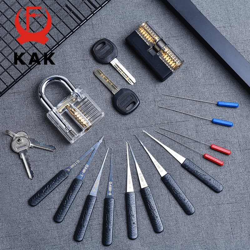 KAK Transparent Visible Pick Cutaway Practice Padlock Lock With Broken Key Removing Hook Kit Extractor Set Locksmith Wrench Tool