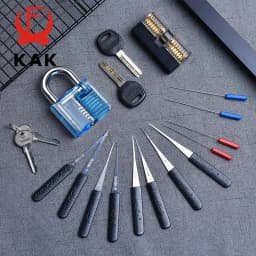 KAK Transparent Visible Pick Cutaway Practice Padlock Lock With Broken Key Removing Hook Kit Extractor Set Locksmith Wrench Tool