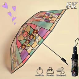 British Wind Rainforest Arch Transparent Umbrella Stained Glass Transparent Umbrella Long Handle Automatic Large Romantic Sunny