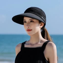 Women Summer Sun Hat Casual Foldable Wide Brim Detachable Empty Top Ponytail Cap Adjustable UV Protection Sun Hat Cycling Caps