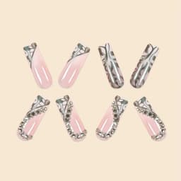 Luxury Fashion Ladies Super Long Square French Silver Vine Patchwork Diamond Heart Decoration Full Coverage Wearable Fake Nail