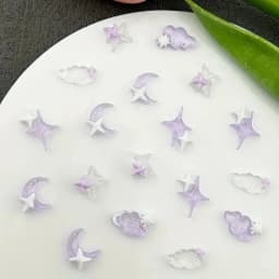 50pcs Purple Mixed 3D Moon Cloud Star Nail Charms Bulk Kawaii Lumionus Mini Ice Cloud Nail Art Decorat Accessories DIY Supplies