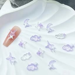 50pcs Purple Mixed 3D Moon Cloud Star Nail Charms Bulk Kawaii Lumionus Mini Ice Cloud Nail Art Decorat Accessories DIY Supplies