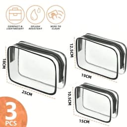 Clear Toiletry Bag,Portable Travel Makeup Bags With Zipper Clear Organizer Bags PVC Cosmetic Pouch For Airport Airline Compliant