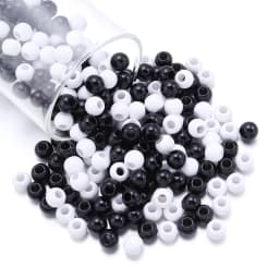 6/8/10/12/14/16mm Acrylic Beads Black White Solid Color Large Hole Loose Round Beads for DIY Bracelet Necklace Jewelry Making