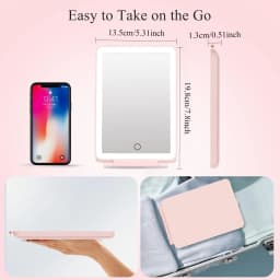 LED Foldable Travel Makeup Mirror 3 Colors Light Modes USB Rechargeable Touch Screen Portable Tabletop Cosmetic Mirror Handheld