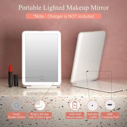 LED Foldable Travel Makeup Mirror 3 Colors Light Modes USB Rechargeable Touch Screen Portable Tabletop Cosmetic Mirror Handheld