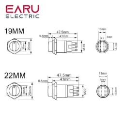 19/22MM Self-return Momentary Self-locking Fixation Waterproof DPDT Metal Selector Knob Rotary Switch 2 3 Position with LED Lamp